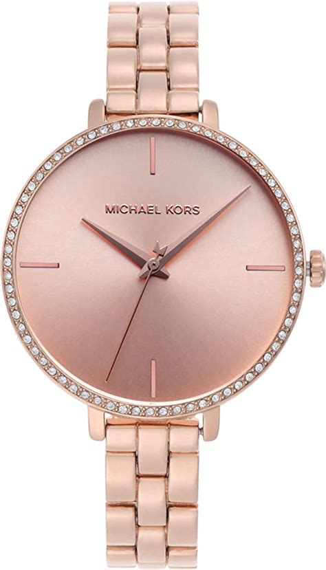 michael kors women's charley three-hand rose gold leather watch